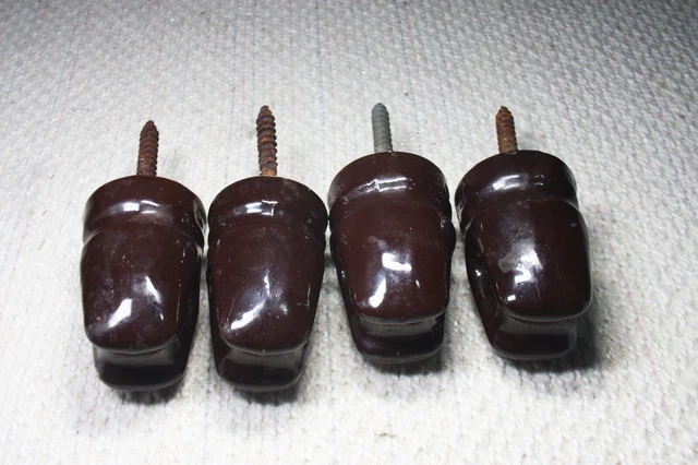 Vintage 4 Brown Ceramic Porcelain Power Line Insulator screws DIY coat rack hook 2