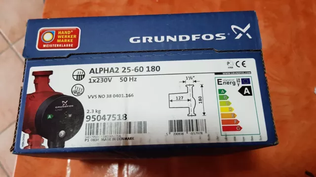 Grundfos Alpha2 25-60 Hocheffizienz-Umwälzpumpe, 180 mm , Heizungspumpe