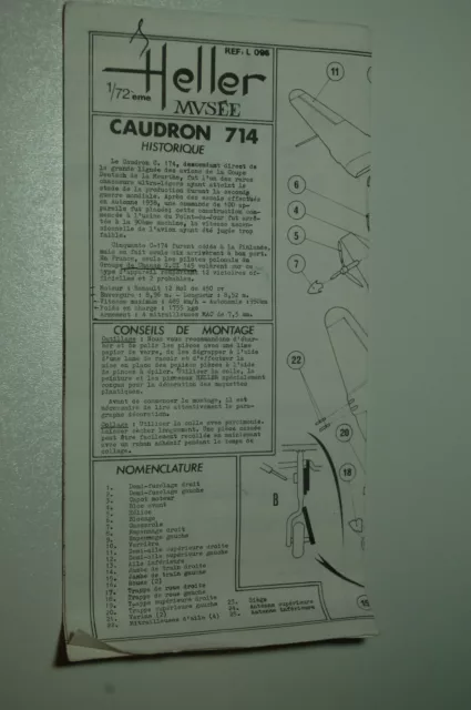 1/72ème PLAN DE MONTAGE POUR CAUDRON 714  -  pour kit HELLER Musée N° L 096