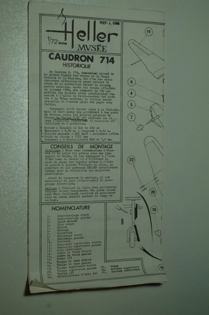 1/72ème PLAN DE MONTAGE POUR CAUDRON 714  -  pour kit HELLER Musée N° L 096