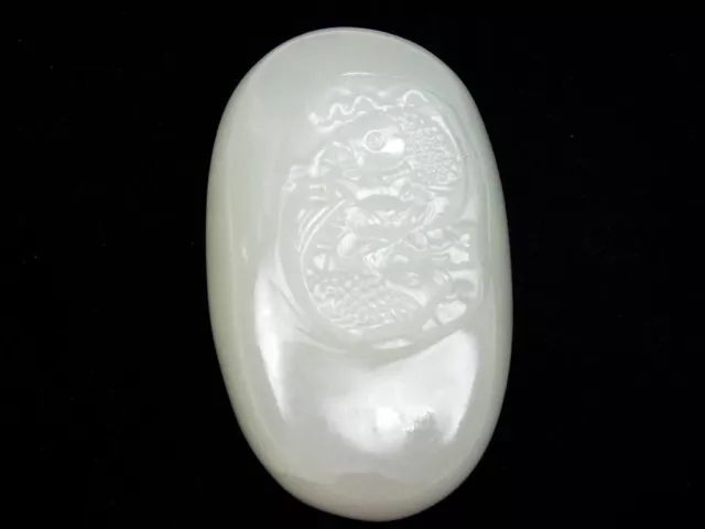 HeTian Jade Hand Carved EXTRA LARGE Pendant 2 Carp Fishes KOI Swimming #11182003