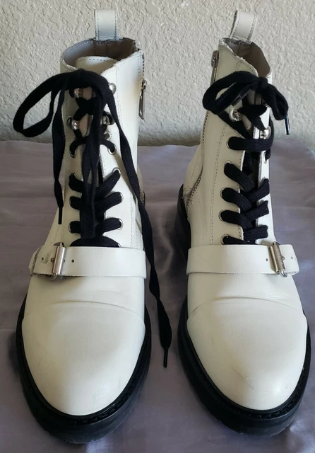 HTF NEW ALL Saints Donita White Leather Combat Hiking Boots Shoes