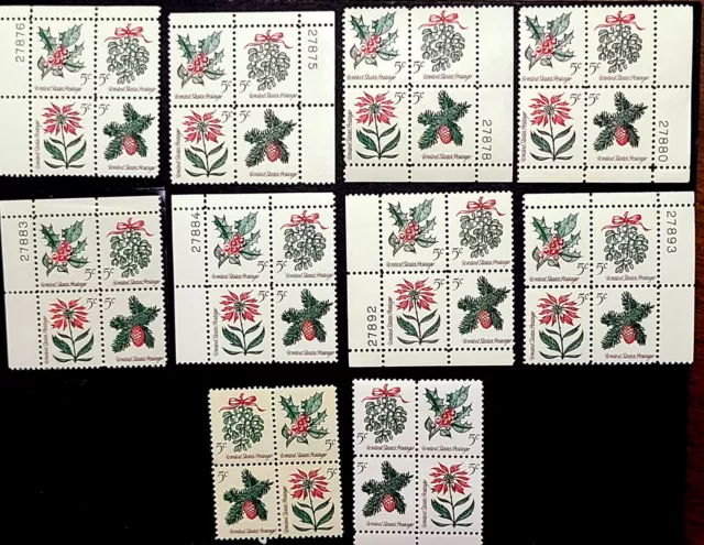 1964 Choice of Plate Blocks 1257/a Mint MNH US Stamps Christmas Poinsettia Holly