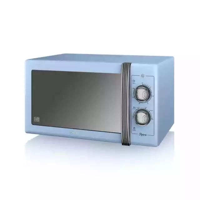 Swan Retro Manual Microwave, 25 Litre, 900W, LED, Blue, SM22070LBLN