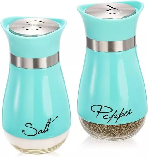 4 Ounces Blue Salt and Pepper Shakers Set Stainless Steel & Glass Spice Dispe...