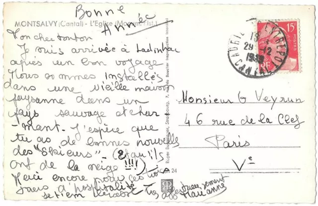 L'Eglise de MONTSALVY 15 in the Cantal CPSM serrated written stamped 1939 2