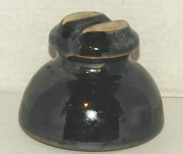 Vintage Antique Ceramic Large Brown Electric Pole Insulator w/5" Base 3 Rings