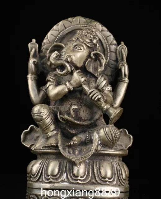 OLD TIBETAN SILVER Buddhism Sit Lotus 4 Hands Elephant Mammon God ...