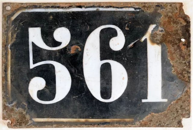 Large old black French house number 561 door gate plate plaque enamel metal sign