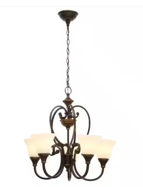 Somerset 5-Light Bronze Chandelier with Bell Shaped Frosted Glass Shades