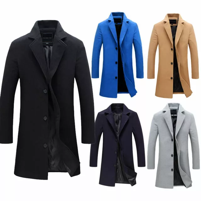 Mens Warm Woolen Trench Coat Double Breasted Overcoat Long Jacket Outwear Winter 4