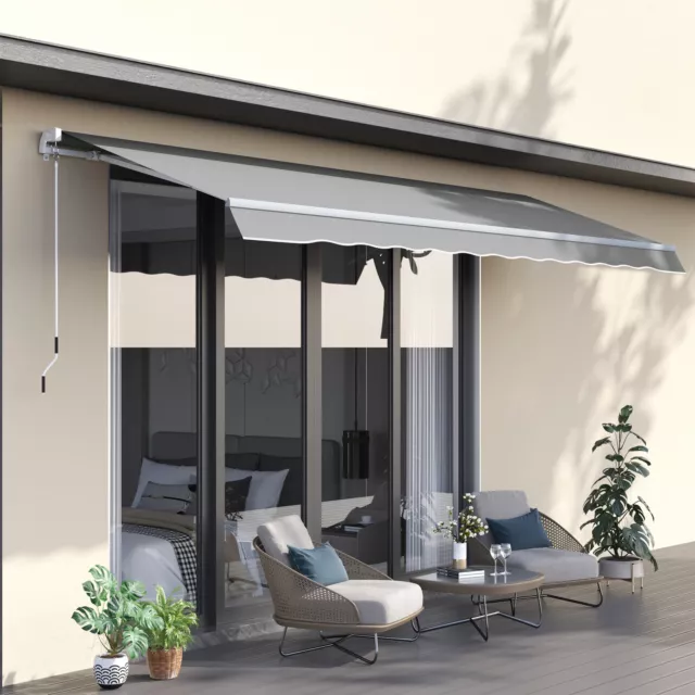 Garden Patio Manual Awning Canopy Sun Shade Shelter Retractable Light Grey