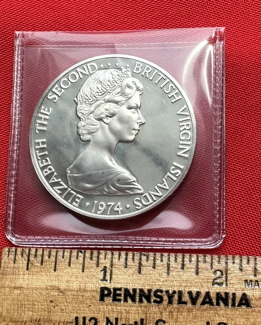 1974 British Virgin Islands:  One Dollar Coin, Proof Sterling Silver, Mint