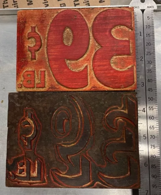 2 Color Chromatic wood type letterpress printing blocks 39¢