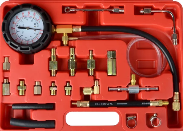 Fuel Pump Pressure Tester Set Petrol & Diesel Combustion Gauge Meter 0-140 PSI
