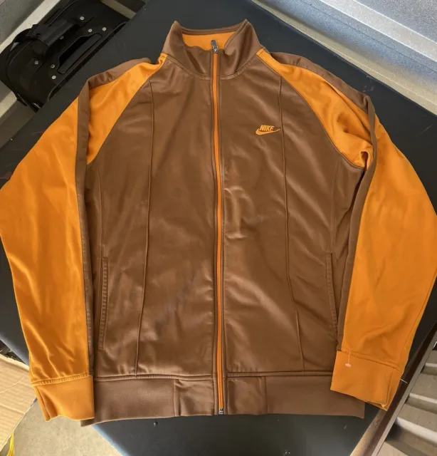 Vintage Y2K Nike Satin Brown And Orange Full Zip Track Jacket Size XL