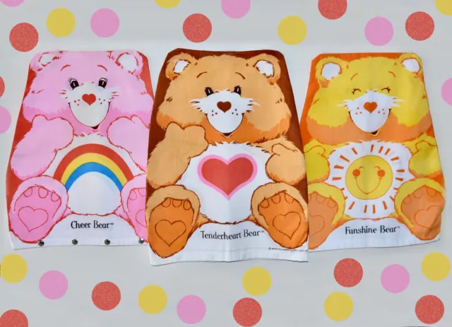 3 VINTAGE 1983 CARE BEAR X-Large Fabric Pillow Covers Panels Snoozles UNUSED EXC