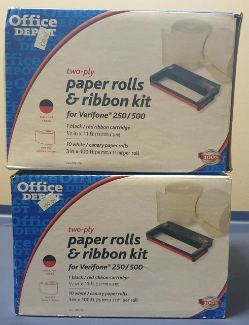 Office Depot Paper Rolls & Ribbon Kit For Verifone Printer 250/500