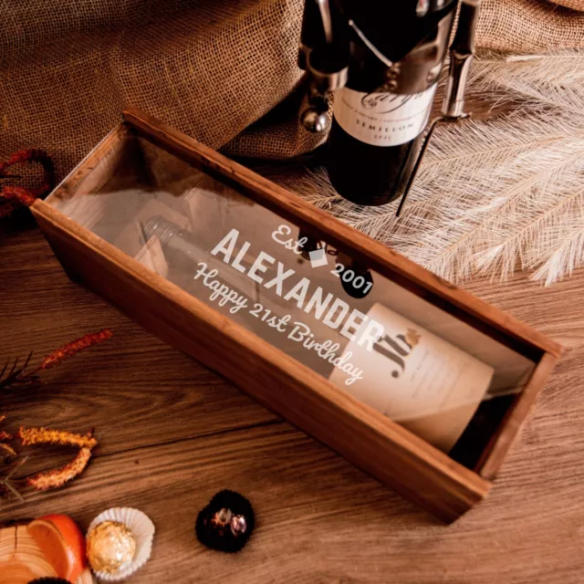 Engraved Clear Lid Vintage Rustic Wooden Wine Box