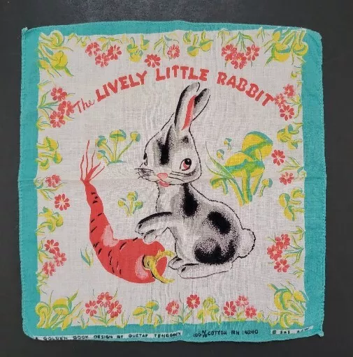 Vintage 1950's Golden Book Handkerchief The Lively Little Rabbit