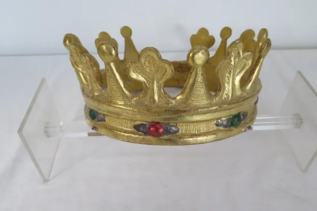sehr alte Krone für Heiligenfigur  Marienkrone Holz vergoldet 20 x 11 cm