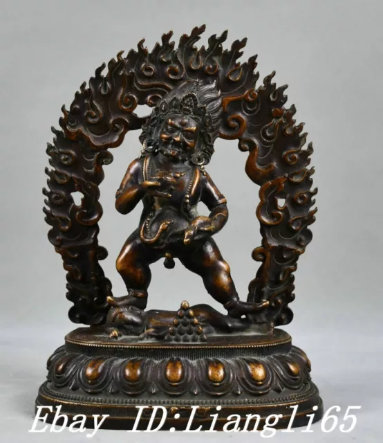 9" Buddhismus Reine Bronze Schwarz Jambhala Reichtum Gott Buddha Maus Statue