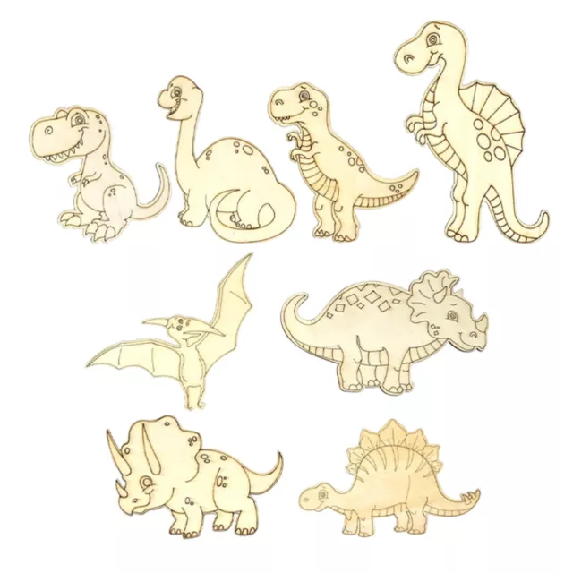 8 piezas hágalo usted mismo artesanía de dinosaurios de madera recortes de dinosaurios sin pintar dinosaurios