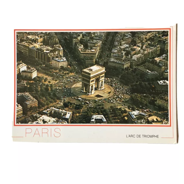 Paris France Post Card Le Arc de Triumphe Birds Eye View Circle Around Landmark