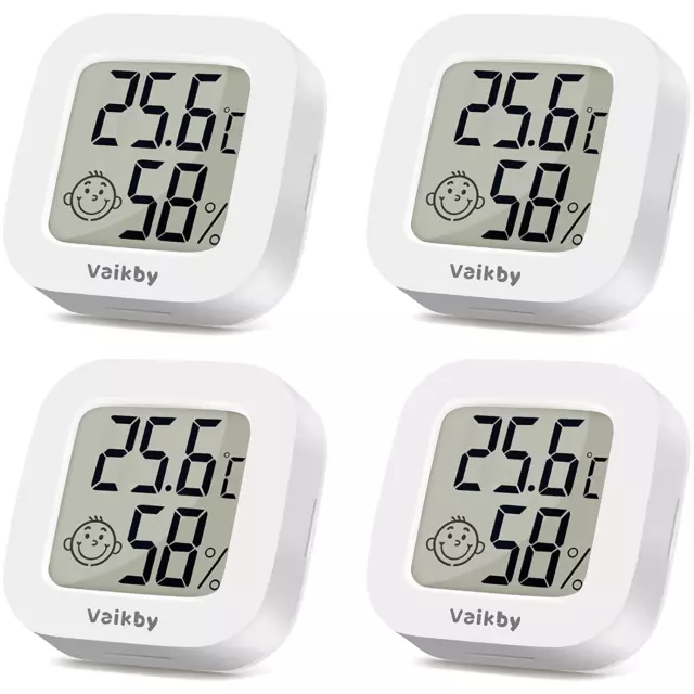 Vaikby Mini Digital Thermometer Hygrometer Innen 4 Stück, Raumthermometer Zimmer