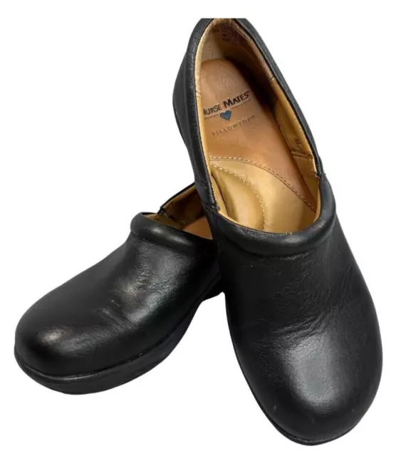 Nurse Mates WOMENS Bryar Black Leather Pillow Top Slip On Shoes Clogs SIZE 9M