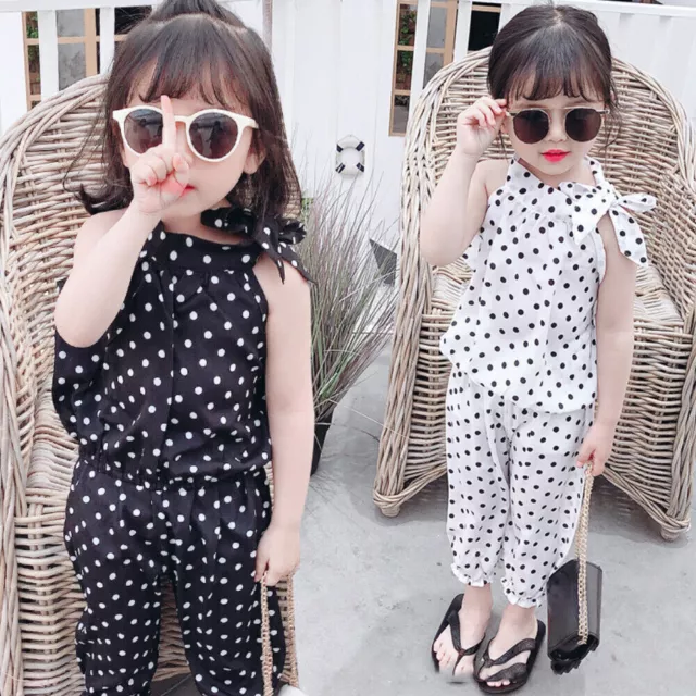 Baby Polka Dot Clothes Kids Girls Sleeveless Tops+ Casual Pants Fashion Outfits