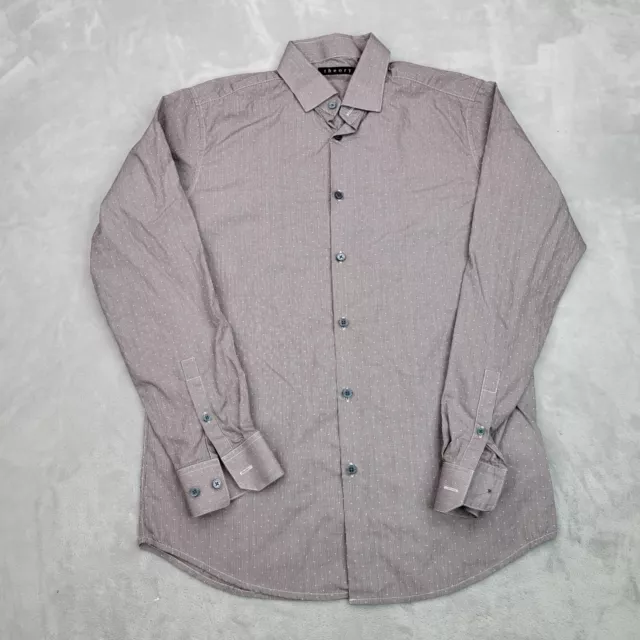 Theory Shirt Mens Small 15.5 Grey Cotton Dress Oxford Casual Spotted Dover Adult