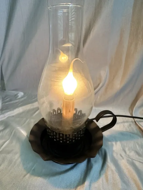 Hurricane Electric Lamp Vintage Look 10" Candle Glass Globe Metal Base