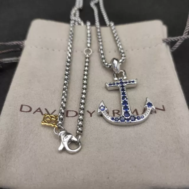David Yurman Maritime Anchor Amulet Sterling Silver With Sapphires Necklace David Yurman Maritime Anchor Amulet Sterling Silver With Sapphires Necklace