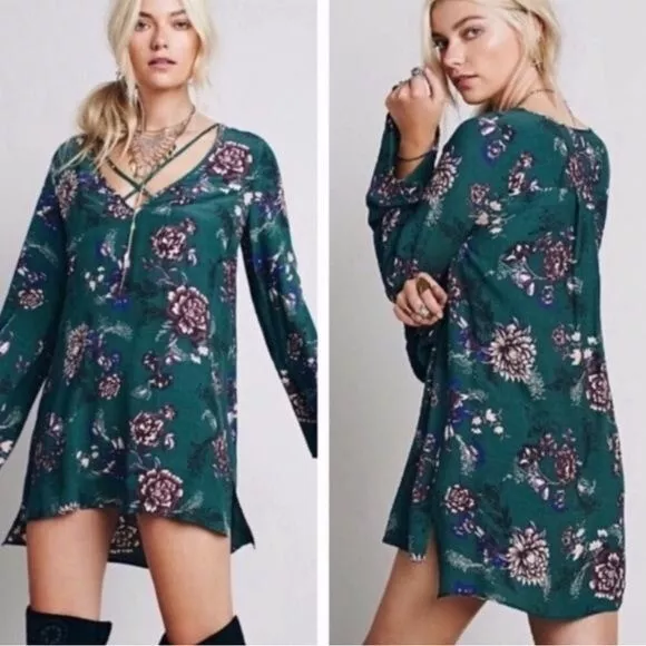 Free people heart beat tunic Woman's size Large Green floral