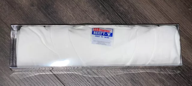 Vintage Hanes Beefy T-Shirt Adult XL (46-48) White Plain Cotton Single Stitch