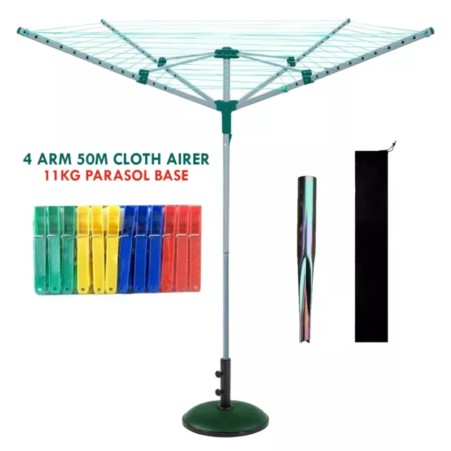 4 Arm Rotary Airer Outdoor Washing Line Clothes Dryer Ground Spike Cover Parasol