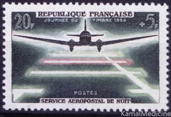 France 1959 MNH, Night airmail service, Aircraft, Airports, Aviation, Stamp Day