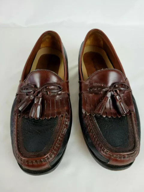 Johnston & Murphy Mens Size US 10.5 Black Brown Leather Slip On Tassel Loafers