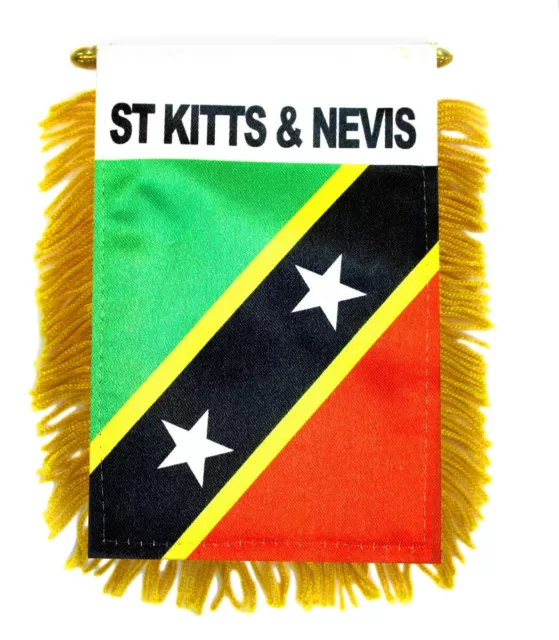 1 Dozen St Kitts & Nevis Mini Banner Flag 4x6in Rear view Mirror Flag