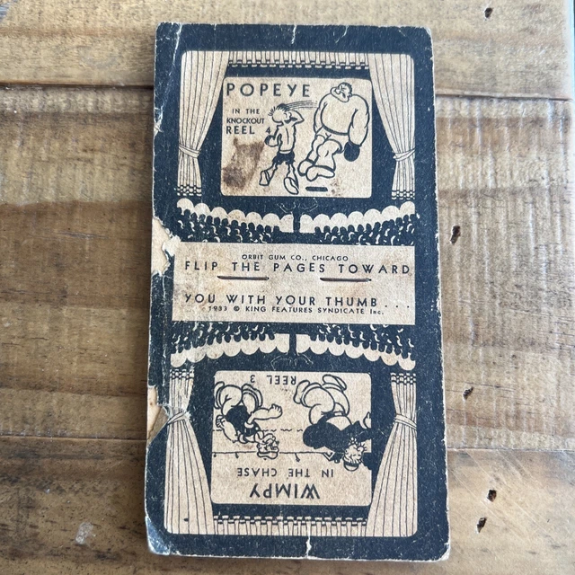 Vintage 1933 Popeye Olive Oyl Wimpy Flip Book. Orbit Gum Co. Chicago. Very Rare.