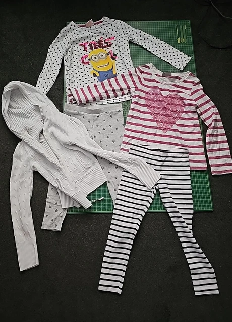 Pacchetto vestiti per bambina 6-7 anni usati puliti 2 top 2 leggings 1 cardigan con cappuccio