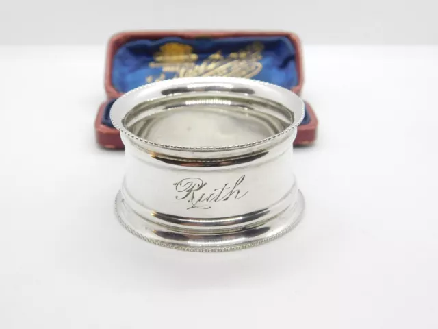 Edwardian Sterling Silver 'Ruth' Named Napkin Ring 1908 Birmingham