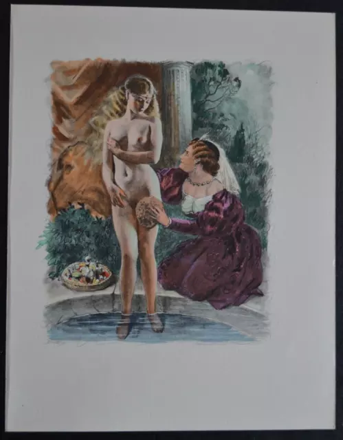 Lithographie Erotique Vers 1950 Femme Nue Erotisme Curiosa La Toilette