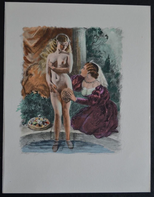 Lithographie Erotique Vers 1950 Femme Nue Erotisme Curiosa La Toilette