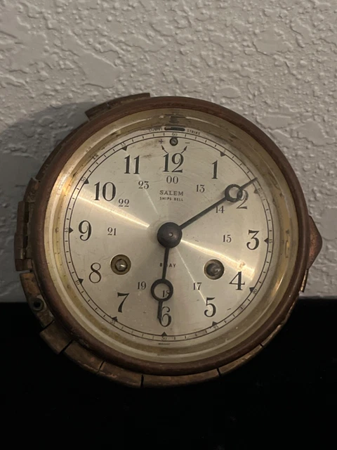 Rare Salem Ships Bell Clock  Solid Brass 8 Day "As Is"