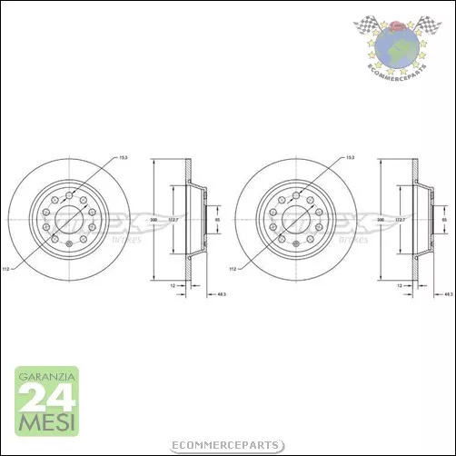 Kit 2x dischi freno Tomex Anteriore per AUDI Q3