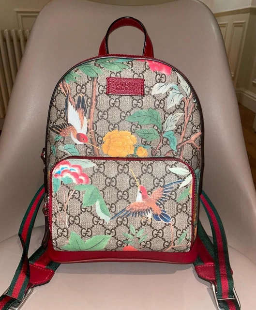 GUCCI GG SUPREME Tian Backpack Flower Bird PVC Leather Khaki Beige Multicolor 700.00 PicClick UK