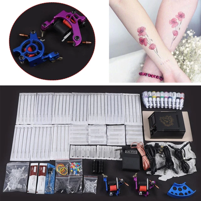 Kit tatuaggi set completo macchina per tatuaggi, alimentatore 20 inchiostri 50 aghi