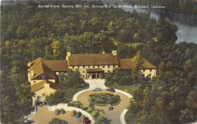 Mitchell Indiana 1940s Postcard Aerial View Spring Mill Inn